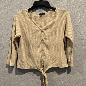 Crop Top Tie Front Lightweight Sweater - Size M